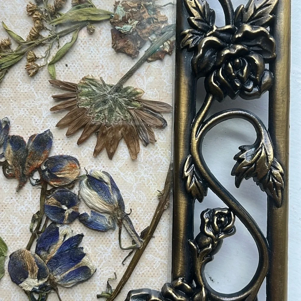 Vintage Ornate Floral Frame with Dried Flowers